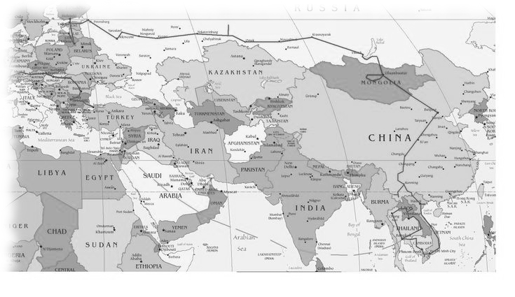 Map via China Mongolia, Russia